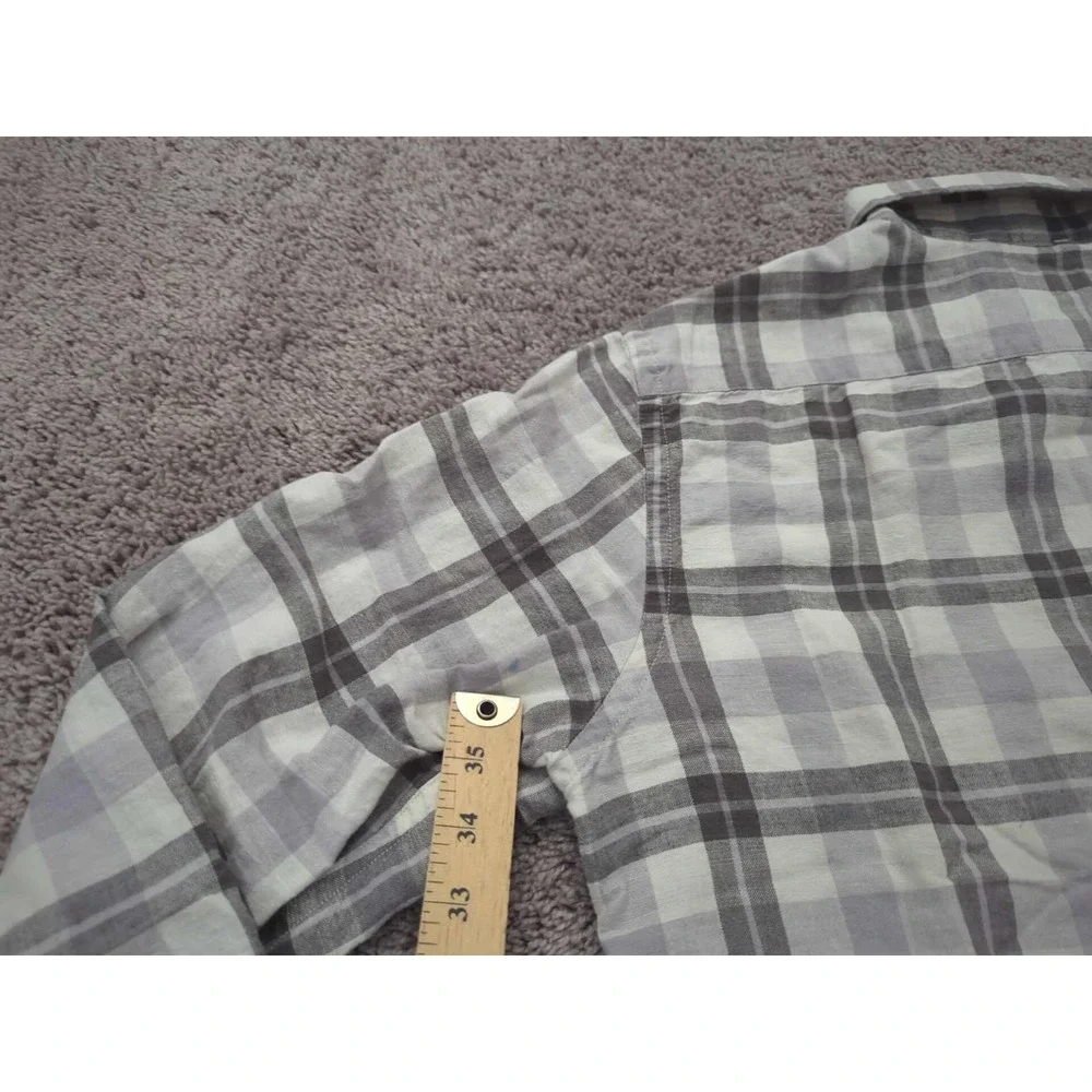 Banana Republic Button Up Shirt Mens Medium Gray Plaid Long‎ Sleeve Linen Blend